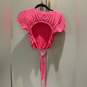 ALO Yoga Pink Ruched Tie-Back Crop Top